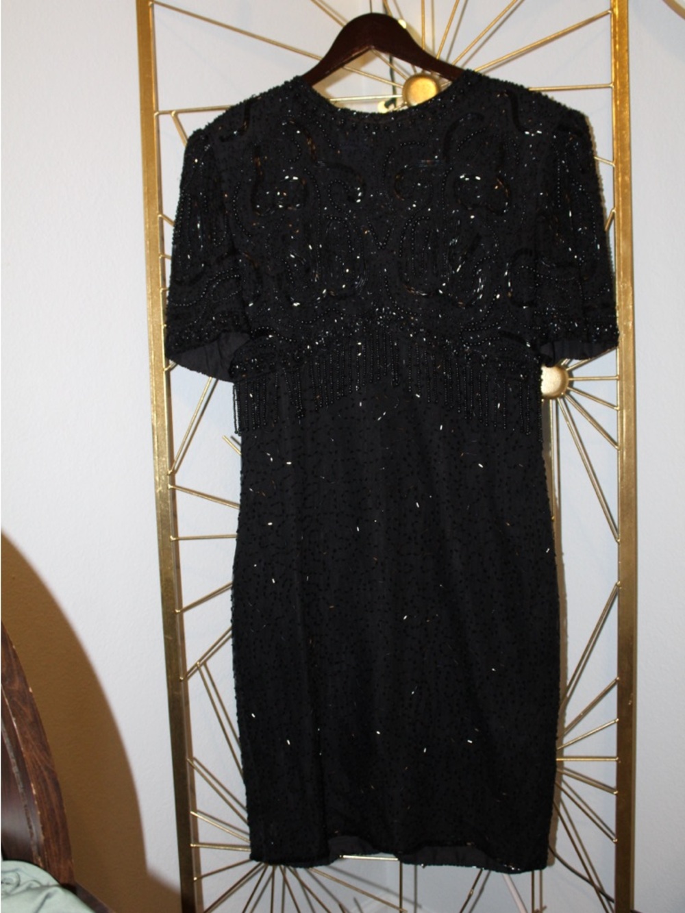 Black Beaded Short Sleeve Cocktail Dress